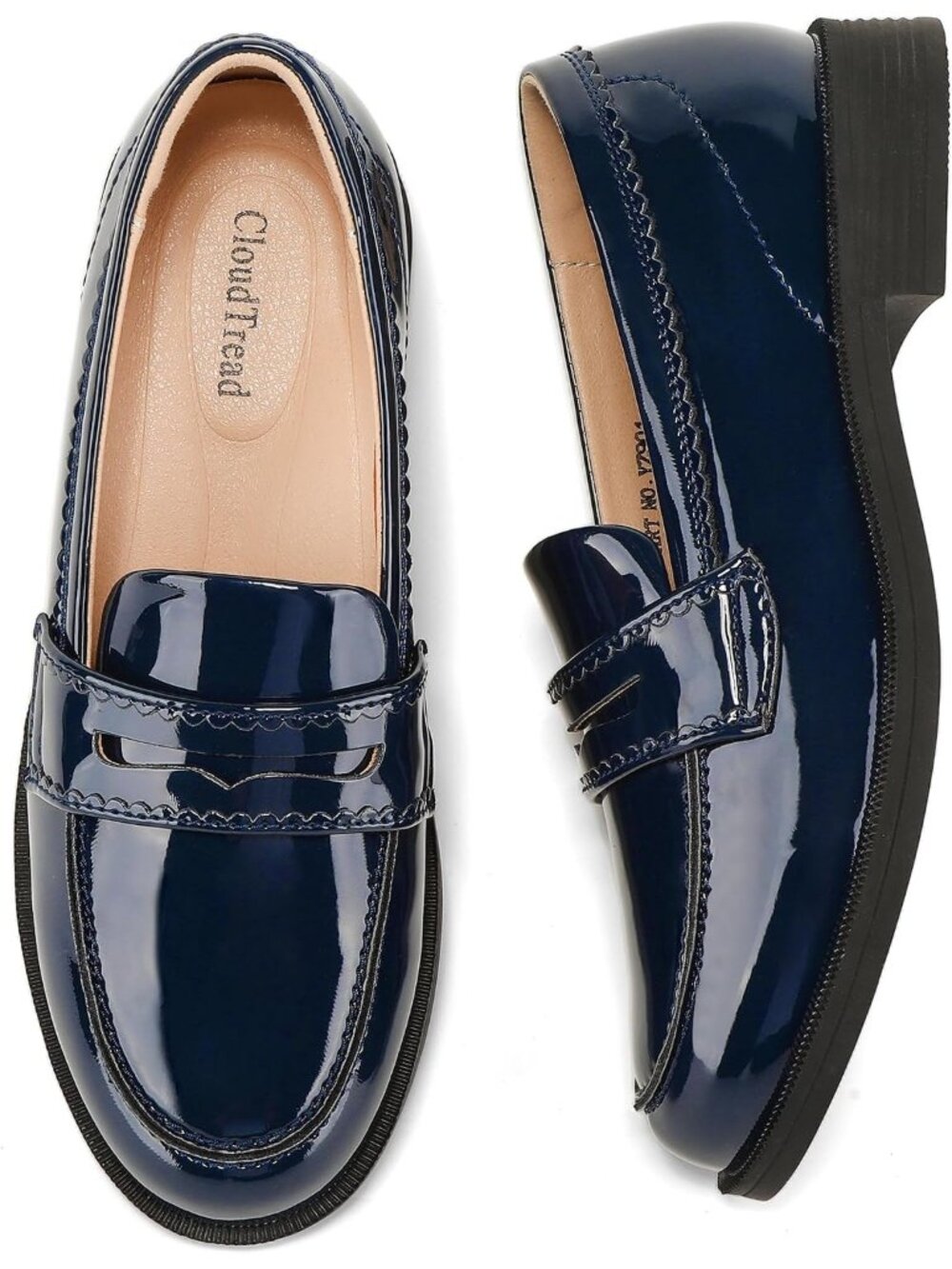 Women's Navy Patent Comfortable Lightweight Moccasins Loafers & Slip-Ons Shoes - Picture 4 of 6